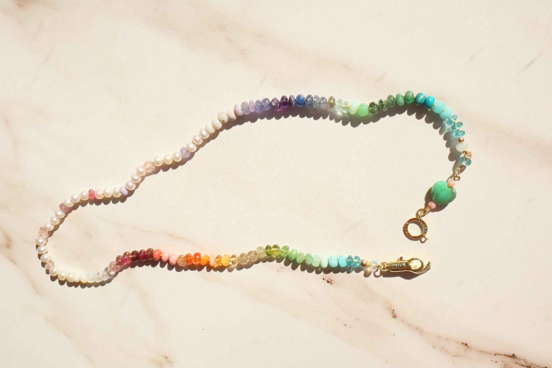 Multi Gemstone Pearl Gradient & Chrysoprase heart