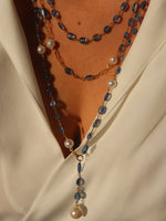 Load image into Gallery viewer, Kyanite &amp; Pearl paperclip chain necklace
