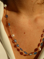 Load image into Gallery viewer, Kyanite &amp; Pearl paperclip chain necklace
