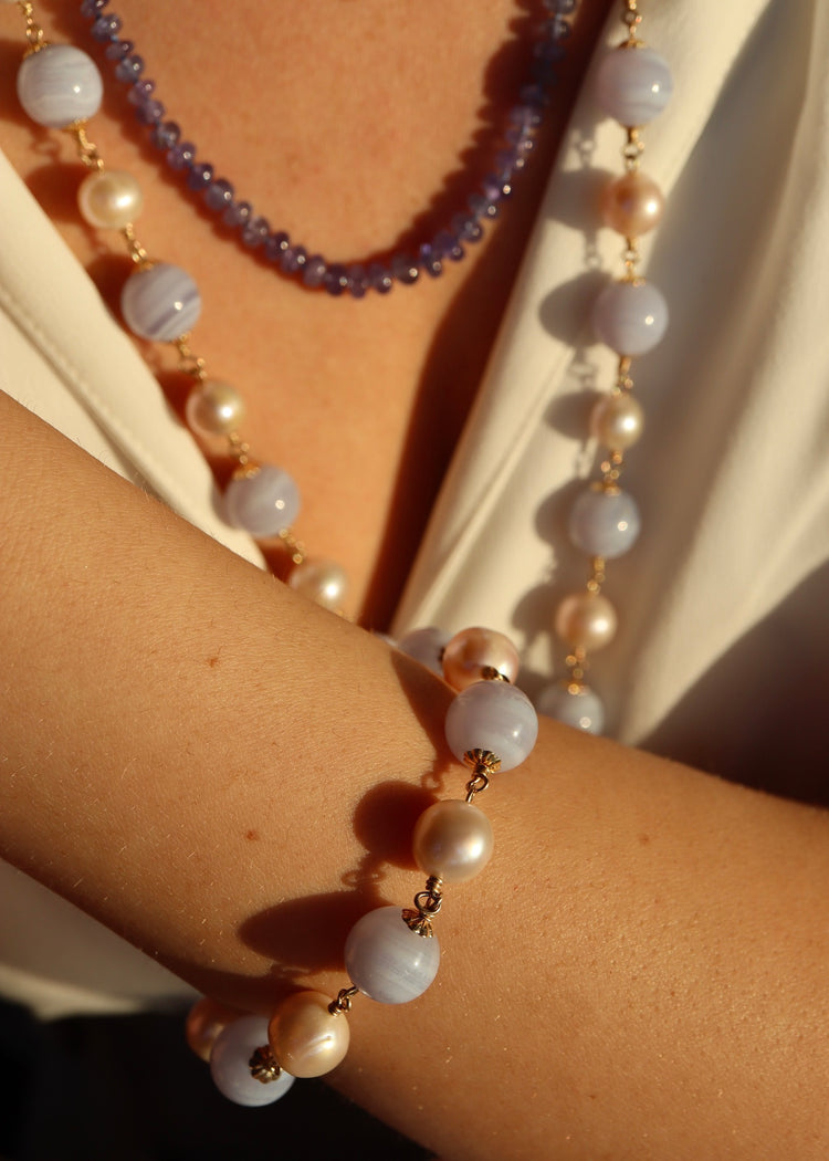Blue Lace Agate & Pearl Bracelet