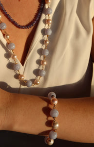 Blue Lace Agate & Pearl Bracelet