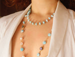 Load image into Gallery viewer, Larimar &amp; Mixed Stone Bezel Opera Necklace

