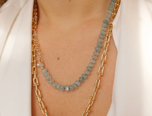 Aquamarine Beaded Pignose Chain Necklace