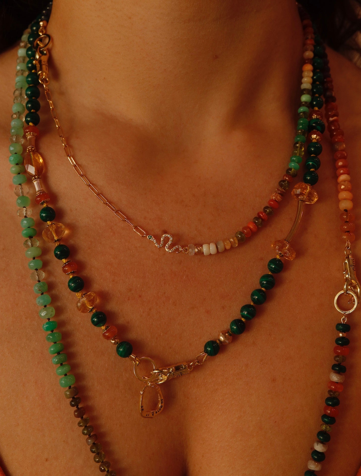 Snake Charm & Rainbow Gemstone necklace