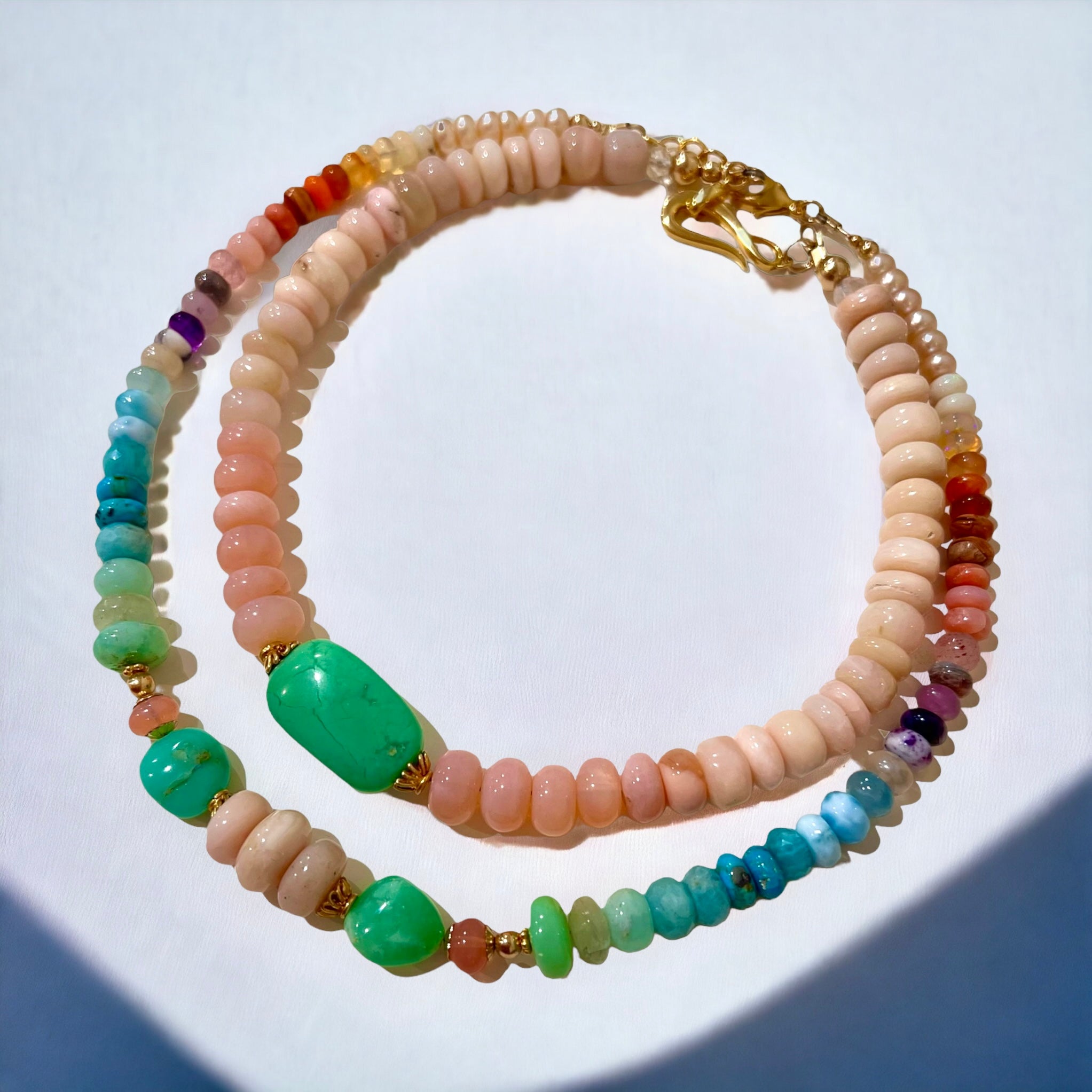 Pink Opal & Chrysoprase center stone necklace