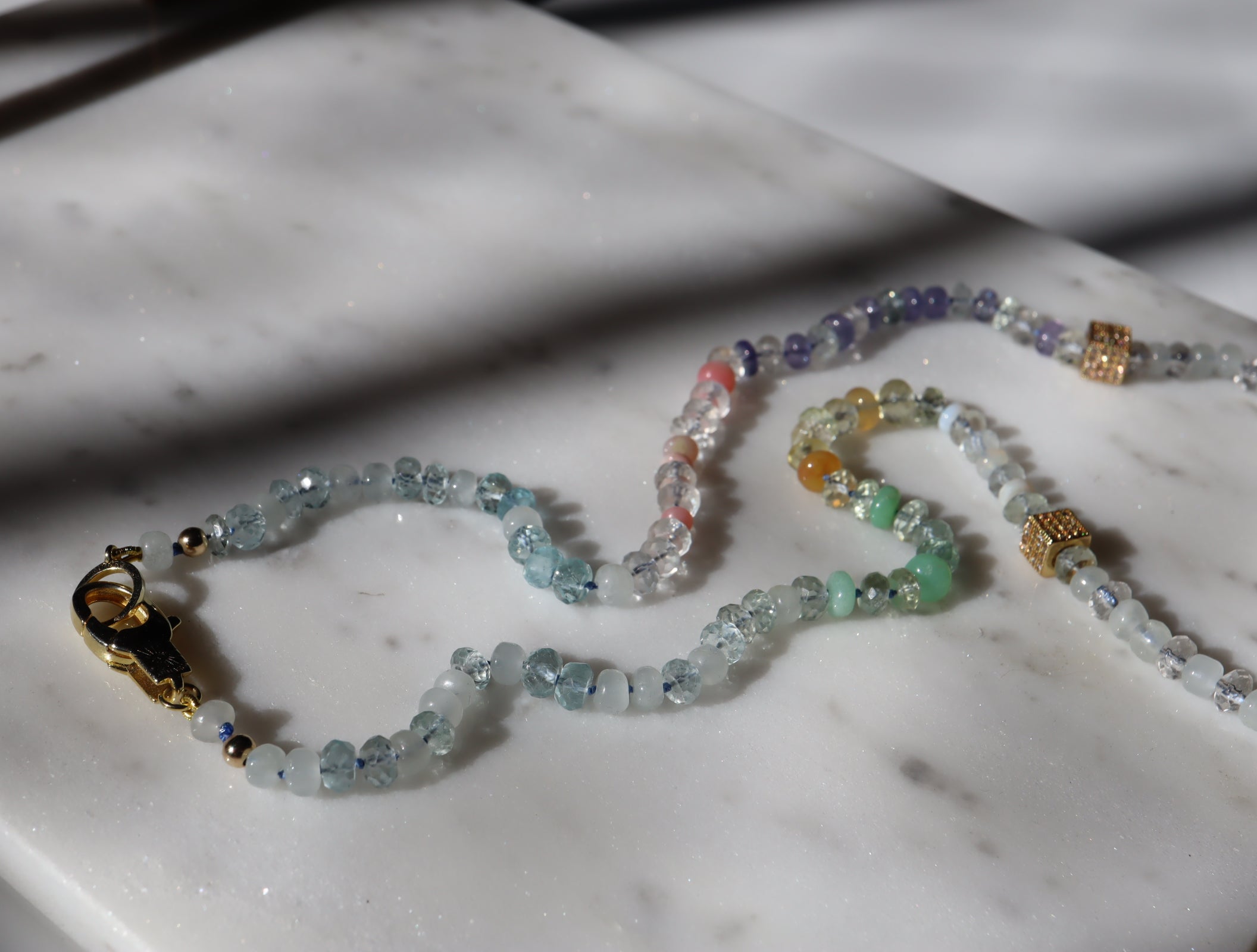 Aquamarine Gradients Knotted Necklace