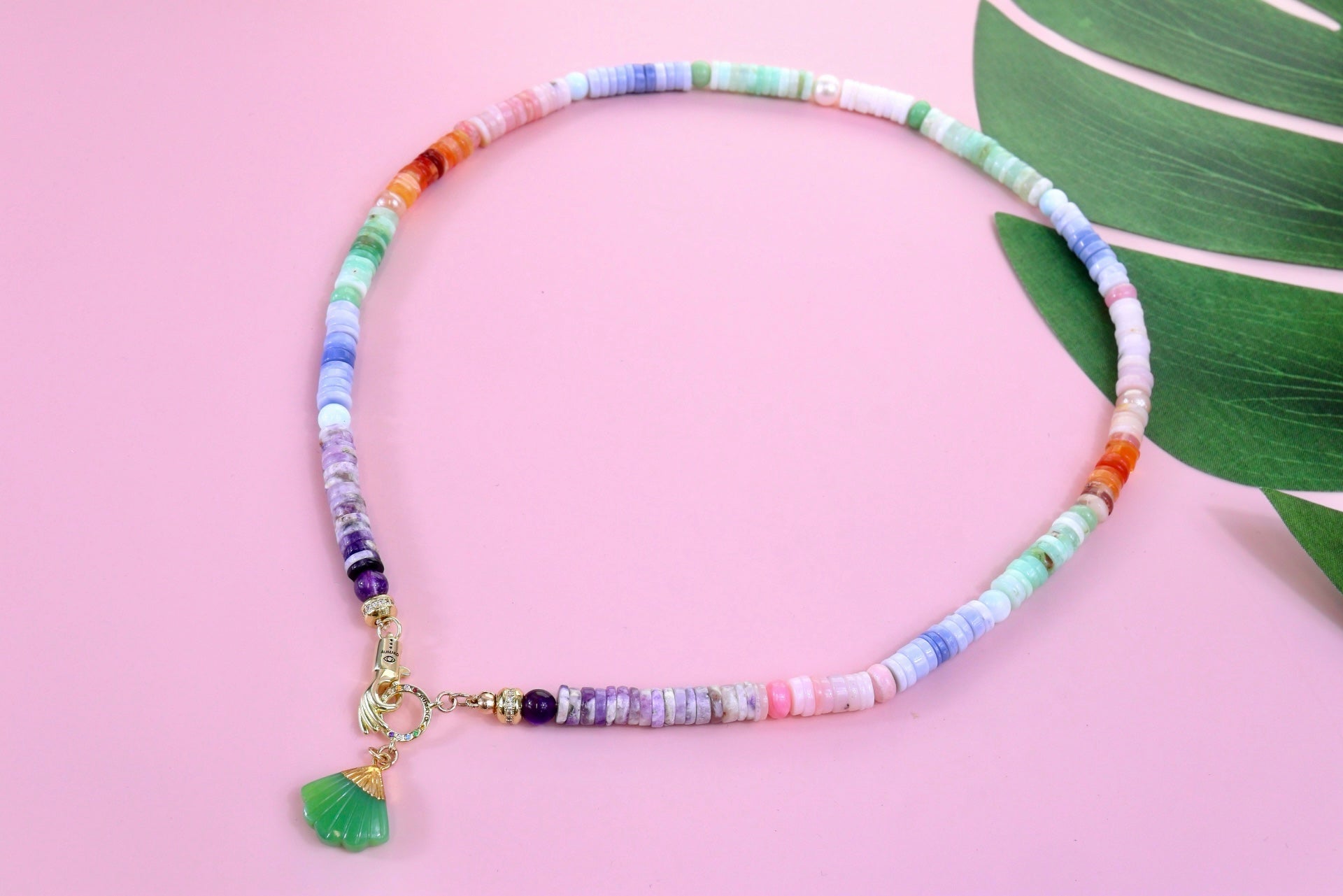 Rainbow Tyre Opal & Chrysoprase Ginkgo Charm