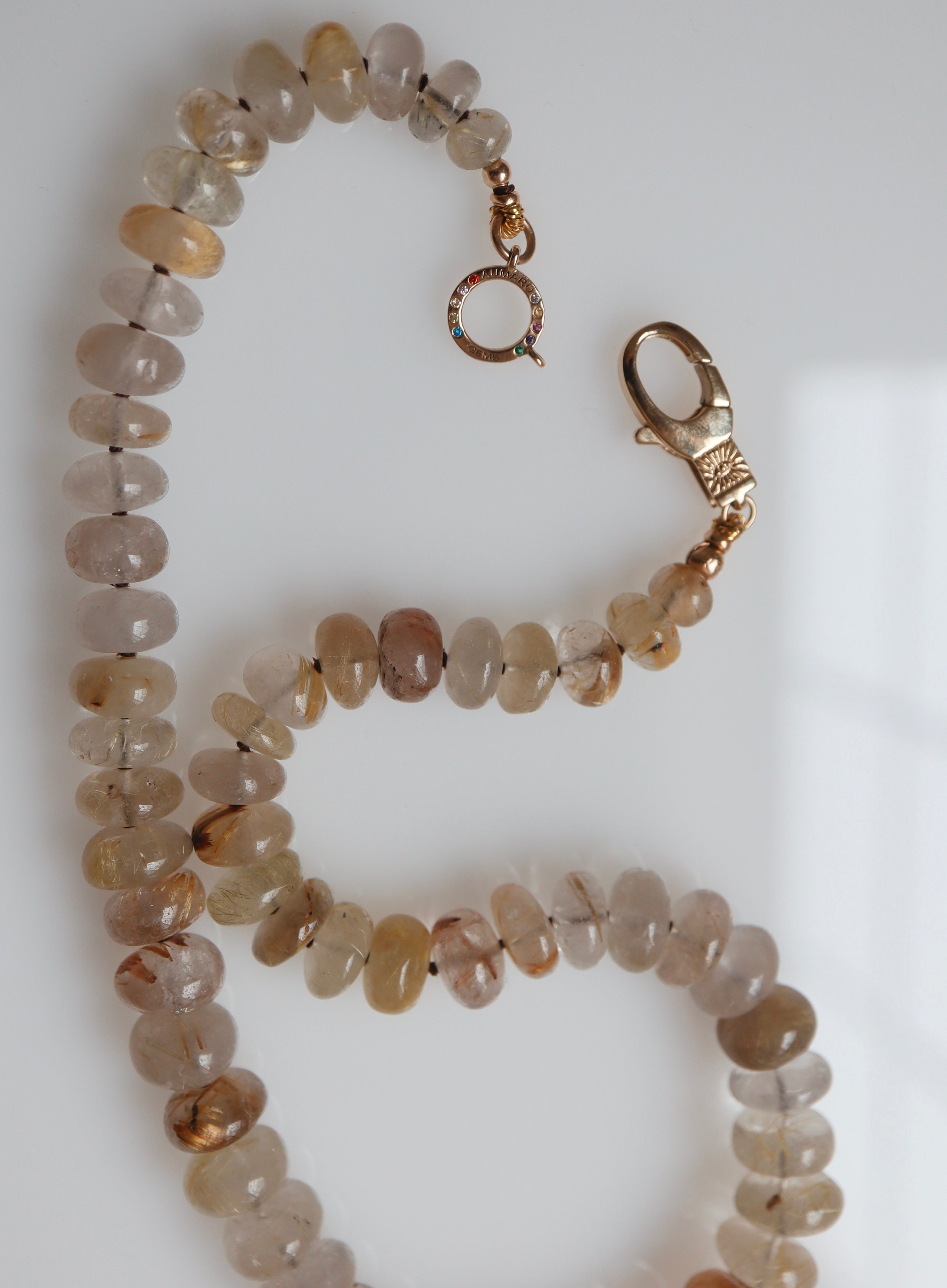 “Venus Hair” Gold Rutilated Quartz-14K graduated necklace