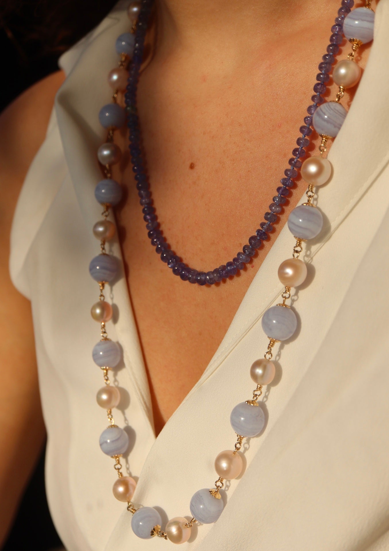Blue Lace Agate & Pearl Necklace